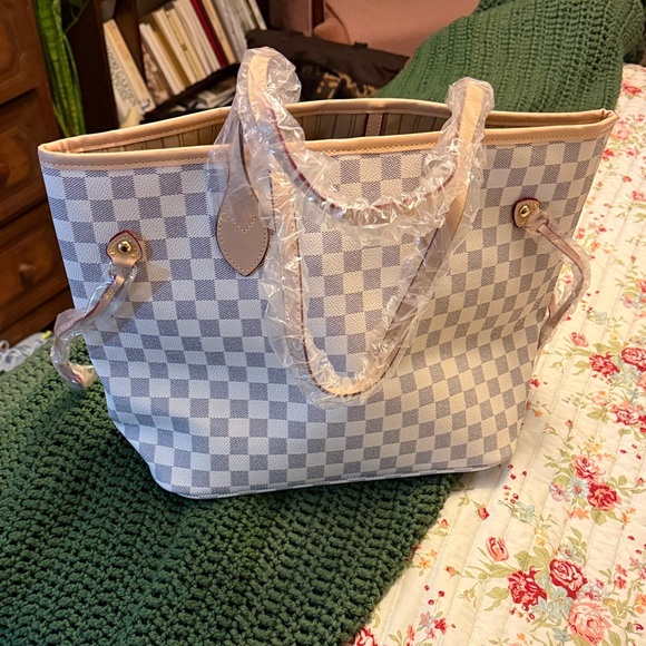 Source Unknown Handbags - Source Unknown Checkered Tote - Cream and Gray